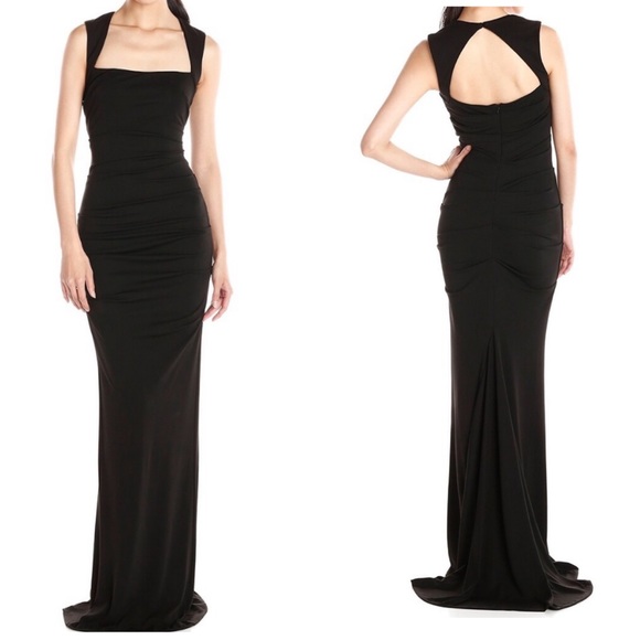 Nicole Miller Dresses & Skirts - Nicole Miller Black Gown Square-Neck Ruched Dress